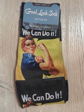 We Can Do It! Novelty Socks - Yellow & Black Size 5 To 9